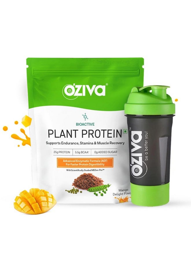 OZiva Bioactive Plant Protein for Everyday Fitness | 25g Protein - Pea Isolate | Complete Plant Protein Powder | No Added Sugar, Certified Clean & Vegan (Mango, 1kg + Shaker) - Image 1