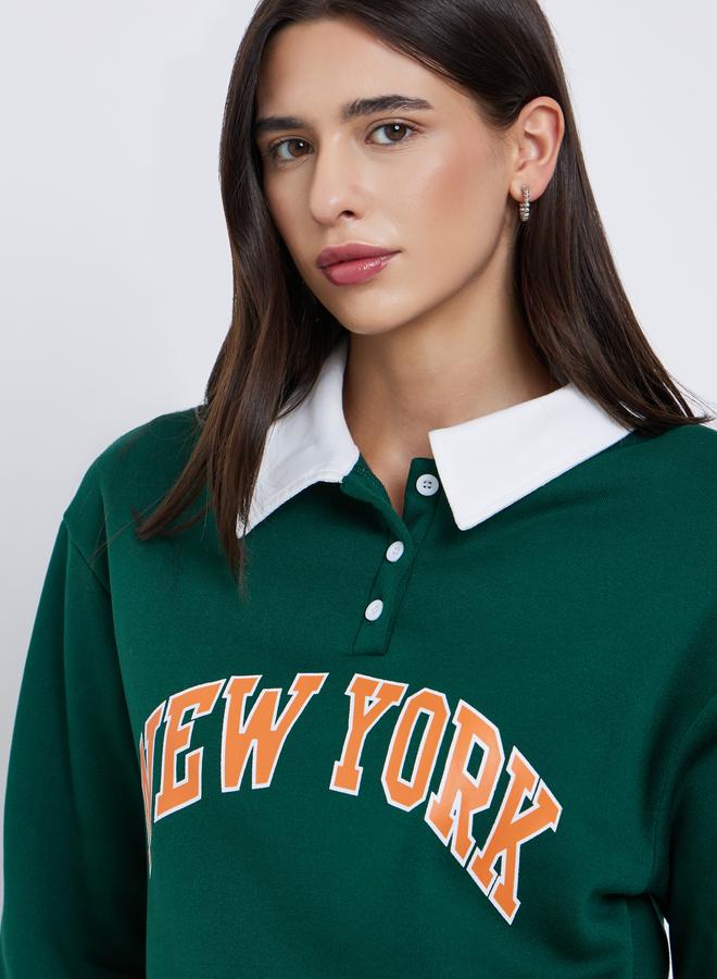 تايك تو سويت شيرت بياقة بولو بطبعة نيويورك - Image 4