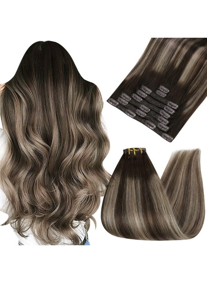 Ugeat Geat Clip In Hair Extensions Human Hair 20Inch Human Hair Clip In Extensions Balayage Color 4 Dark Brown With 18 Ash Blonde Clip In Remy Human Hair Extensions 120 Grams - Image 2