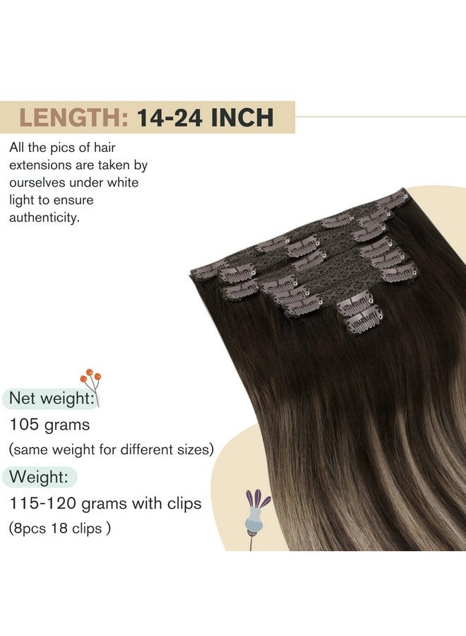 Ugeat Geat Clip In Hair Extensions Human Hair 20Inch Human Hair Clip In Extensions Balayage Color 4 Dark Brown With 18 Ash Blonde Clip In Remy Human Hair Extensions 120 Grams - Image 5