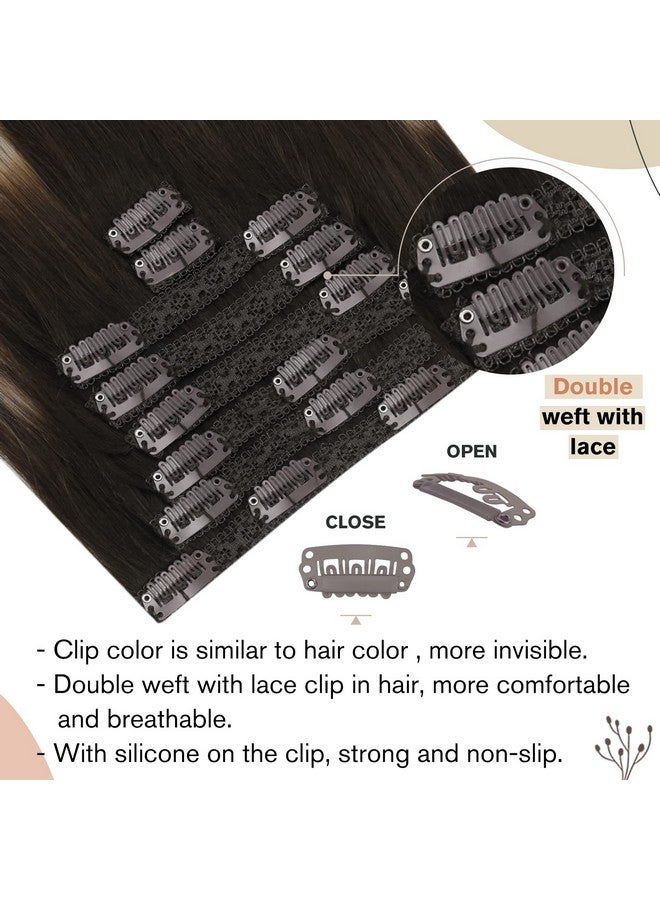 Ugeat Geat Clip In Hair Extensions Human Hair 20Inch Human Hair Clip In Extensions Balayage Color 4 Dark Brown With 18 Ash Blonde Clip In Remy Human Hair Extensions 120 Grams - Image 4