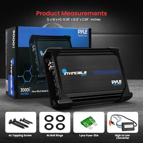 Pyle 3000W MOSFET Amplifier - 1-Channel Car Audio Amp, Class AB Mono Amplifier with Low Pass Filter, Bass Boost, Short Circuit Protection, RCA Terminals, Compact Design (12.36" x 8.13" x 2.28") - Image 2