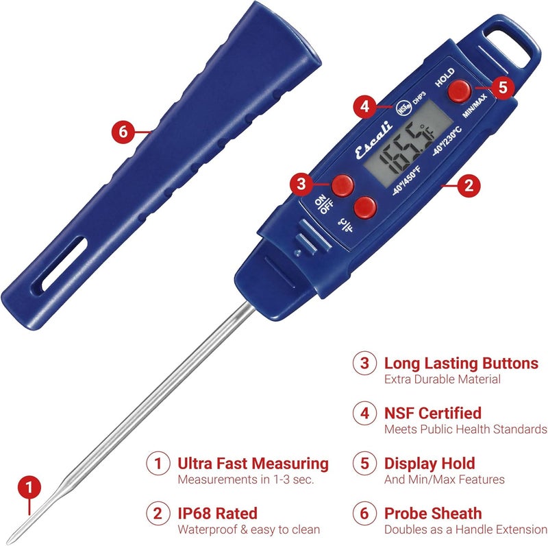 Escali DHP3 Advanced Digital Waterproof Dishwasher Safe Meat Thermometer, Min/Max Recall, Navy Blue … - Image 2