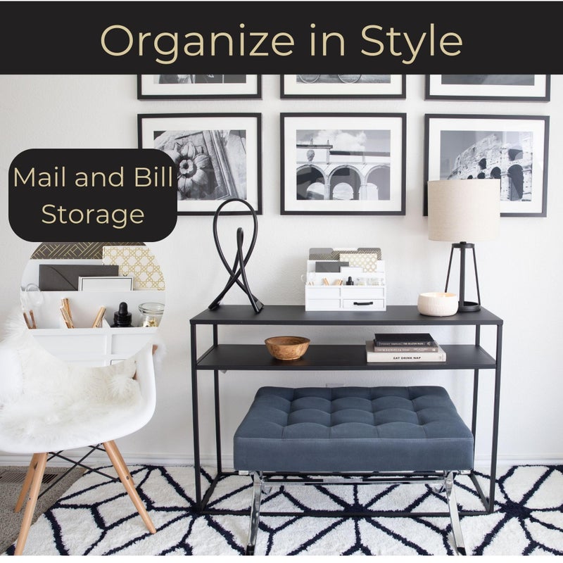 BLU MONACO | White Desktop Organizer with Drawer Storage | Tabletop Organizer with Drawers for Paper Bills Mail | Wooden Mail Organizer for Countertop Workspace - Image 2
