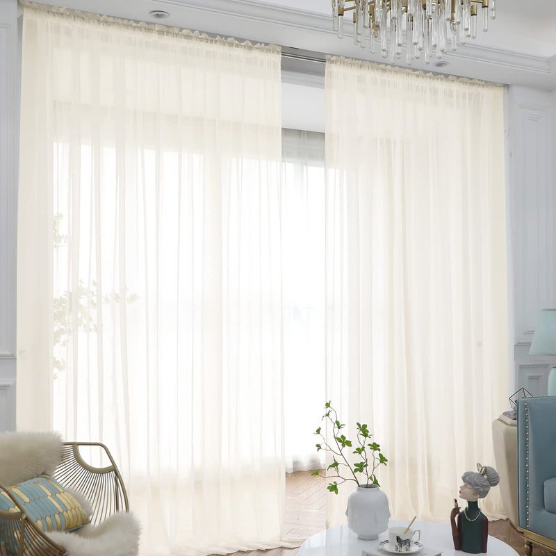L&TEC Window Beige Sheer Curtains 63 Inches Long 2 Panels Sheer Curtain Basic Rod Pocket Panel for Bedroom Children Living Room Yard Kitchen Beige 52 W x 63 L  2 pcs