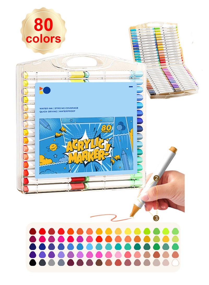 80 pcs Color Pens For Kids Multi-color Marker Pens Markers Set Color Pens Art Design Marker Pen For Early Development Toy Painting Drawing With Storage Box Perfect Gift For Children Adult  - Image 1