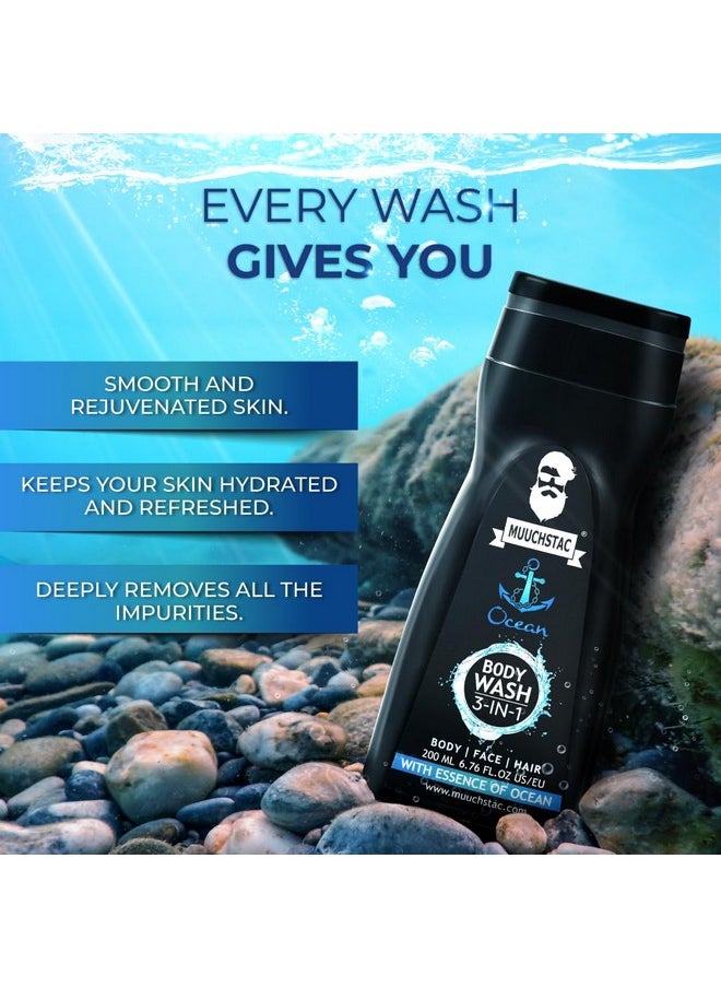 MUUCHSTAC - Ocean 3In1 Body Wash For Men Clear Skin Controls Sweat Fights Body Acne & Bad Odour Shower Gel For Longlasting Fresh 200 Ml - Image 1