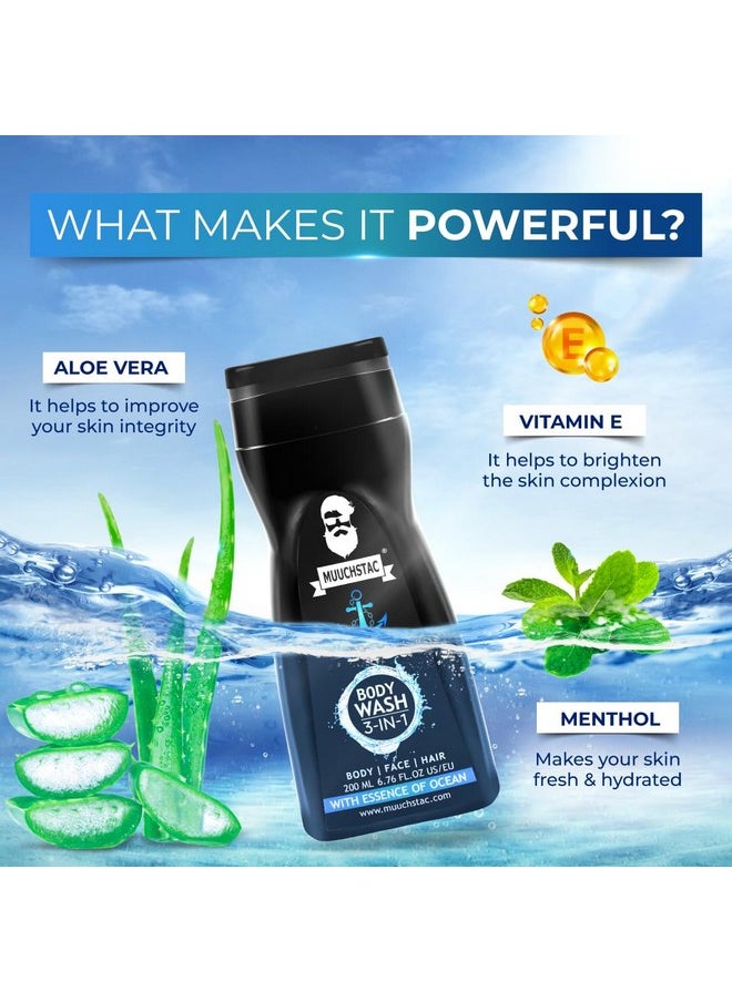 MUUCHSTAC - Ocean 3In1 Body Wash For Men Clear Skin Controls Sweat Fights Body Acne & Bad Odour Shower Gel For Longlasting Fresh 200 Ml - Image 1