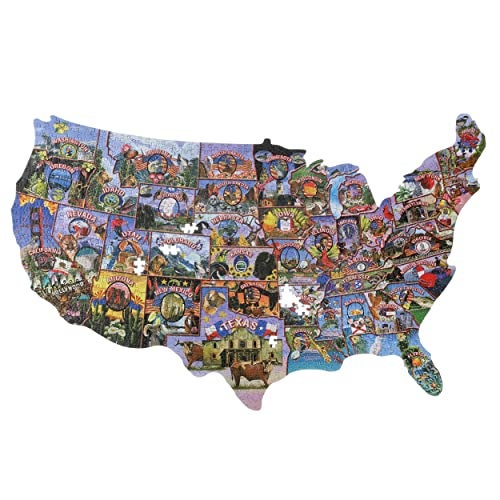 TDC Games USA Shaped Vintage Postcard Jigsaw Puzzle, 1,000 Pieces - Image 1