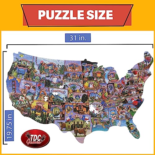 TDC Games USA Shaped Vintage Postcard Jigsaw Puzzle, 1,000 Pieces - Image 3