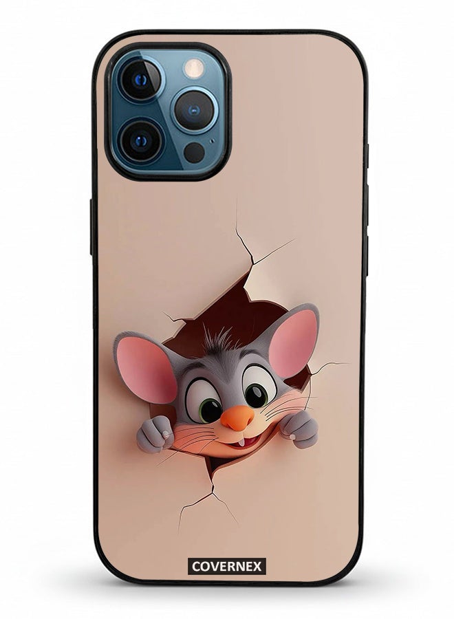 Covernex Apple iPhone 12 Pro Max Protective Case Cover Printed Featuring Tiny Mouse Wall Break 3D Effect - Image 2