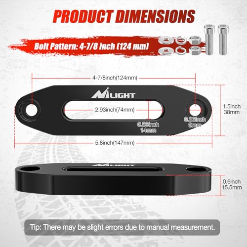 Nilight Winch Fairlead 478 Inch 124mm Aluminum Hawse Fairlead Hole Spacing with Mounting Hardware Winch Hawse Fairlead for Synthetic Rope 20003500 LBS UTV ATV Winch Accessory Anodized Black - Image 3