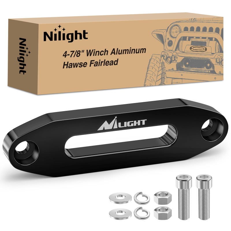 Nilight Winch Fairlead 478 Inch 124mm Aluminum Hawse Fairlead Hole Spacing with Mounting Hardware Winch Hawse Fairlead for Synthetic Rope 20003500 LBS UTV ATV Winch Accessory Anodized Black - Image 2