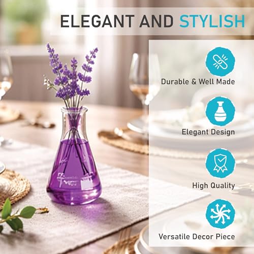 LABZIO Elegant Glass Flower Vase Set of 4 (100ml) | Decorative Mini Shot Flask Vases for Home, Office & Cafes | Modern Tabletop Decor for Floral Arrangements | Stylish Diwali Gift & Festive Decoration - Image 4