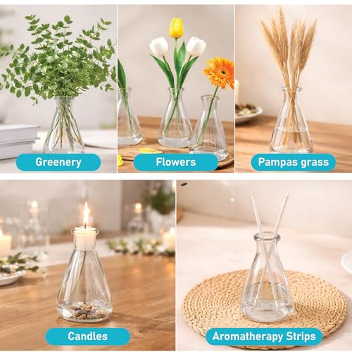 LABZIO Elegant Glass Flower Vase Set of 4 (100ml) | Decorative Mini Shot Flask Vases for Home, Office & Cafes | Modern Tabletop Decor for Floral Arrangements | Stylish Diwali Gift & Festive Decoration - Image 3