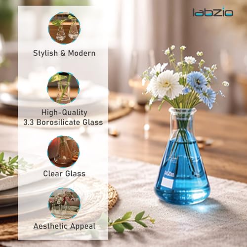 LABZIO Elegant Glass Flower Vase Set of 4 (100ml) | Decorative Mini Shot Flask Vases for Home, Office & Cafes | Modern Tabletop Decor for Floral Arrangements | Stylish Diwali Gift & Festive Decoration - Image 5