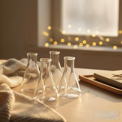 LABZIO Elegant Glass Flower Vase Set of 4 (100ml) | Decorative Mini Shot Flask Vases for Home, Office & Cafes | Modern Tabletop Decor for Floral Arrangements | Stylish Diwali Gift & Festive Decoration - Image 1
