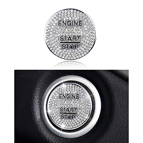 LECART Bling Push to Start Button Cover Sticker Fit for Mercedes-Benz C 300 E 350 GLA 250 GLC 300 S 550 SLK 350 Glitter Engine Start Stop Button Metal Decal Sticker Cover Cap Silver - Image 1