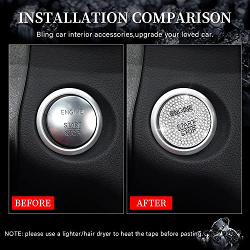 LECART Bling Push to Start Button Cover Sticker Fit for Mercedes-Benz C 300 E 350 GLA 250 GLC 300 S 550 SLK 350 Glitter Engine Start Stop Button Metal Decal Sticker Cover Cap Silver - Image 3
