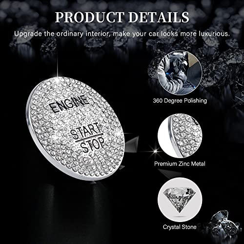 LECART Bling Push to Start Button Cover Sticker Fit for Mercedes-Benz C 300 E 350 GLA 250 GLC 300 S 550 SLK 350 Glitter Engine Start Stop Button Metal Decal Sticker Cover Cap Silver - Image 4