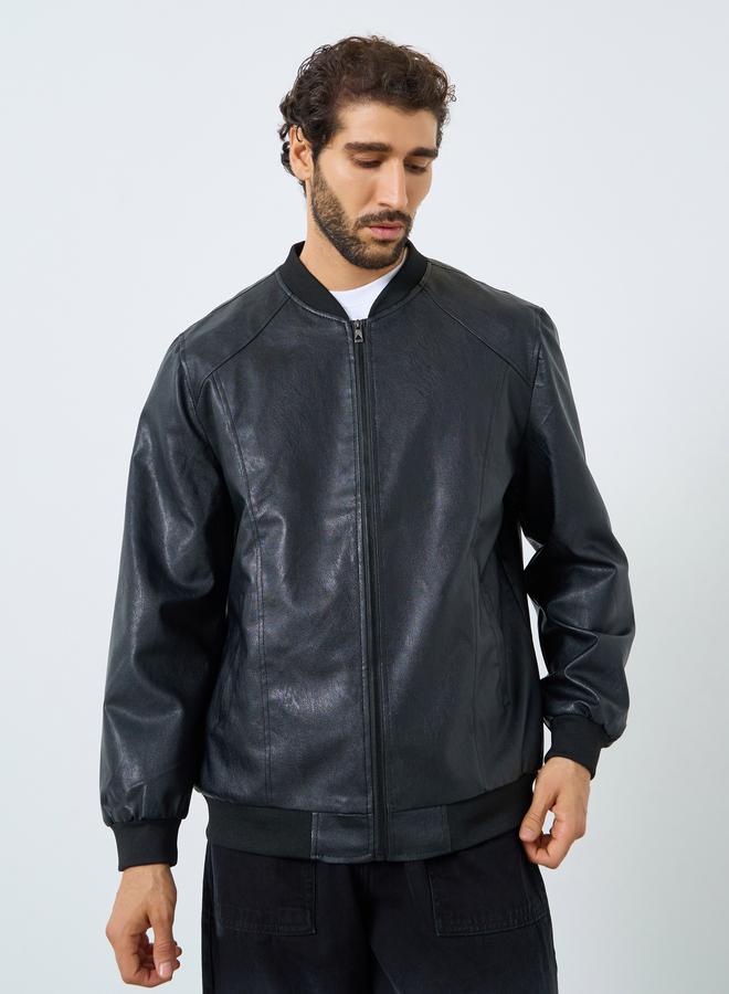 ستايلي جاكيت بمظهر الجلد مع قصة مريحة وسحَّاب - Image 3