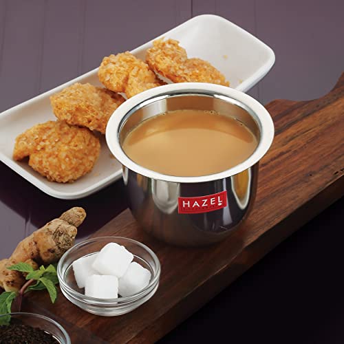 HAZEL Stainless Steel Tea Glasses Mini Traditional Design Coffee Milk Serving Glass Patra Pela, Set of 2, 9.3 cm, 200 ML, Silver - Image 2