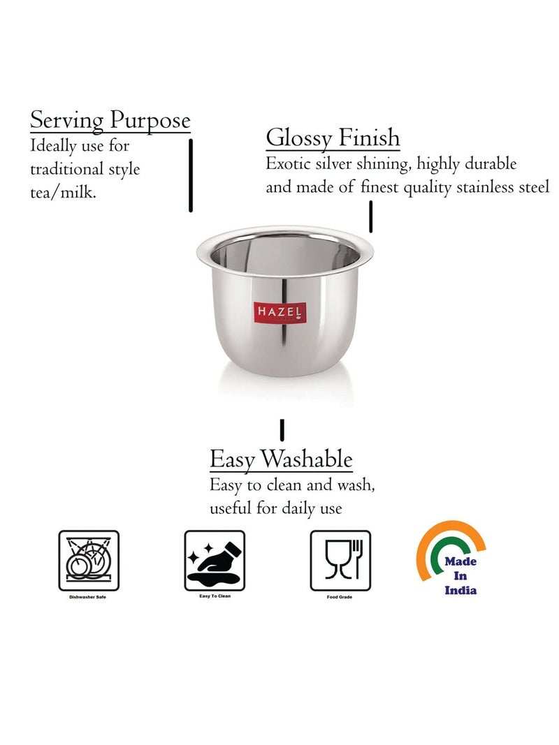 HAZEL Stainless Steel Tea Glasses Mini Traditional Design Coffee Milk Serving Glass Patra Pela, Set of 2, 9.3 cm, 200 ML, Silver - Image 3