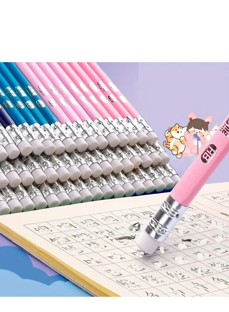 50pcs Pencil with Eraser Hole Pencil Correction Grip HB Triangle Grip Beginners HB Writing Pencil (Pink Cute Girl) - Image 4