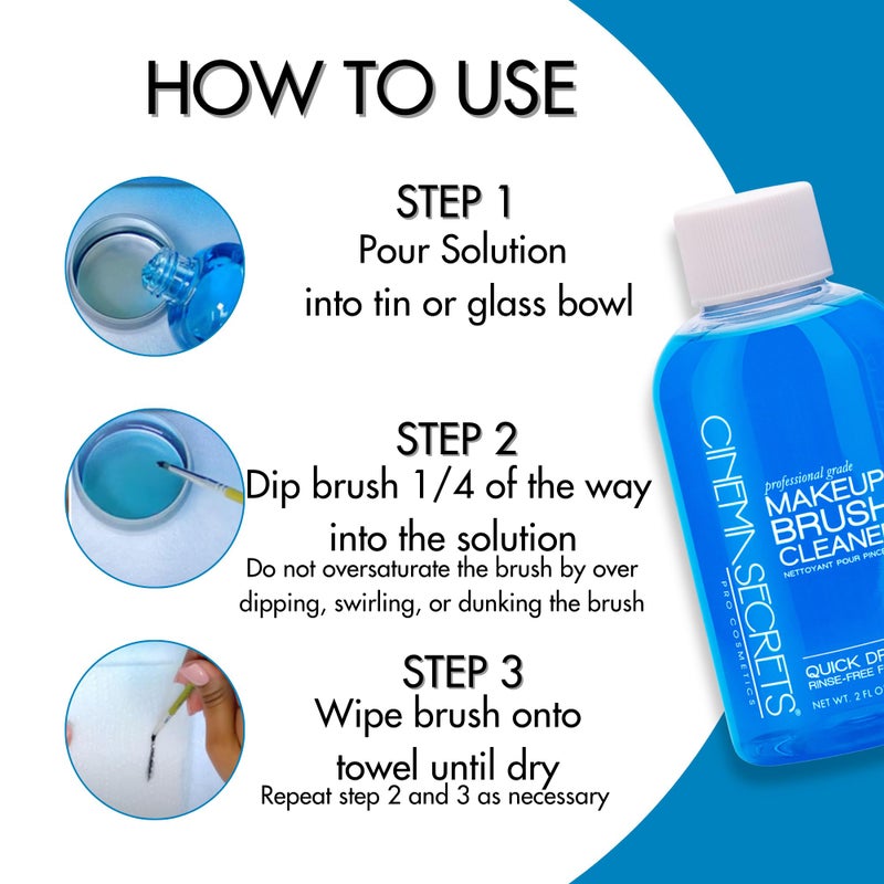Cinema Secrets Original Blue Vanilla Makeup Brush Cleaner Solution - Professional Cleanser for Makeup Brushes - Quick-Drying, Rinse-Free Formula - Removes Stubborn Waterproof Make Up (2 fl oz) - Image 3