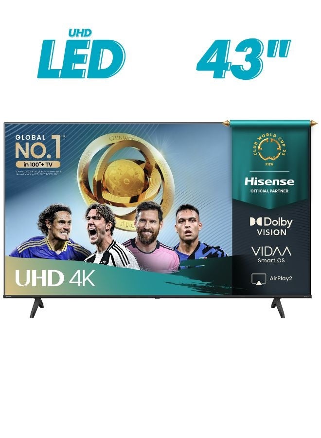 Hisense 43-Inch 4K UHD Smart TV – Immersive Entertainment with Dolby Vision, Dolby Audio & Game Mode Plus | VIDAA OS, Wi-Fi, Bluetooth, Netflix & YouTube (43A61Q - 2025 Model) 43A61Q Black