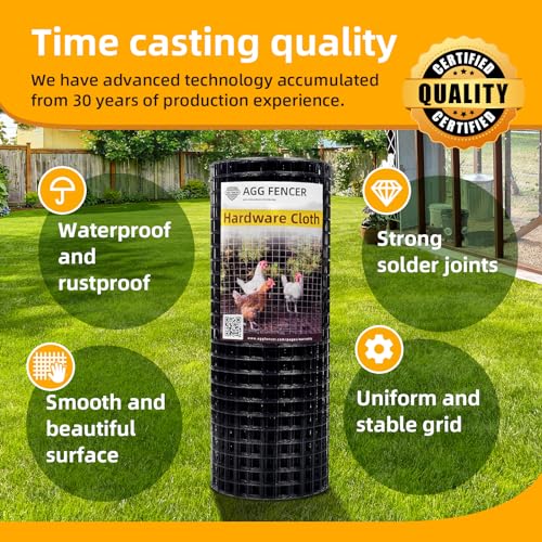 AggFencer 16in x 10ft Black Hardware Cloth 1 inch 16Ga PVC Coated Wire Mesh Vinyl Coated Fence, Welded Metal Chicken Wire Fencing Roll, Garden Plant Fencing, for Chicken Coop and Home Improvement - Image 3