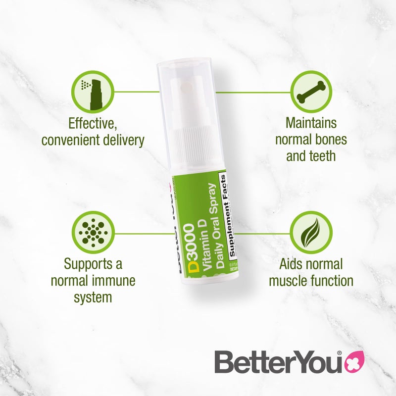 BetterYou D3000 Vitamin D Oral Spray - Convenient Alternative for Tablets - Promotes Strong Bones, Teeth and Immune System - Aids in Calcium Absorption - Natural Peppermint Flavor - 0.5 oz - Image 3
