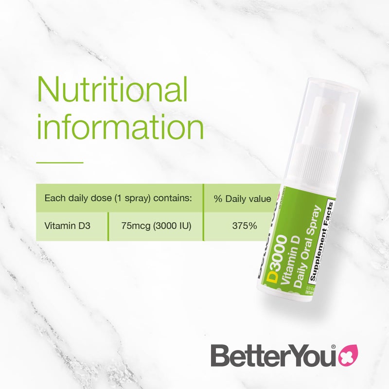 BetterYou D3000 Vitamin D Oral Spray - Convenient Alternative for Tablets - Promotes Strong Bones, Teeth and Immune System - Aids in Calcium Absorption - Natural Peppermint Flavor - 0.5 oz - Image 2