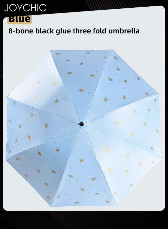 Joychic Strong Portable Travel 3 Folding UV-Protection and Rainproof Umbrella for Men and Women Blue - Image 2