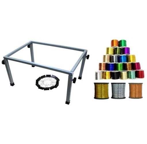 Ragro Aari Embroidery Stand Square Type 24 x 16 Inches with 12 Pieces Cip and 23 MultiColour Zari Threads Alternative for HoopsAari Work Materials
