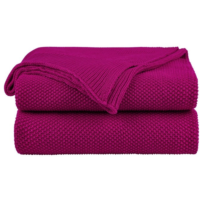 100 COTTON KNIT THROW BLANKETSOLID LIGHTWEIGHT DECORATIVE THROWS AND BLANKETSSOFT KNITTED THROW BLANKET FOR SOFA COUCH FUCHSIA 50 X 60