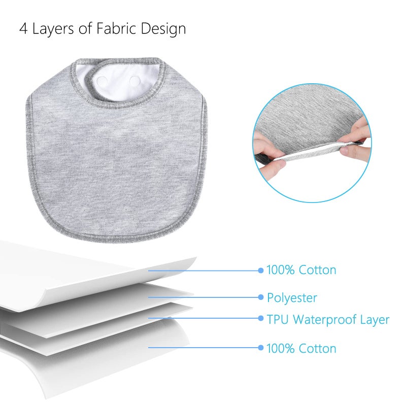 Hakochia Waterproof Baby Bibs Super Soft and Absorbent Cotton 4-Layer Unisex Baby Bandana Bibs With Adjustable Snaps for Boys Girls Feeding, Teething, Drooling,3-36 Months 10 Pack - Image 3