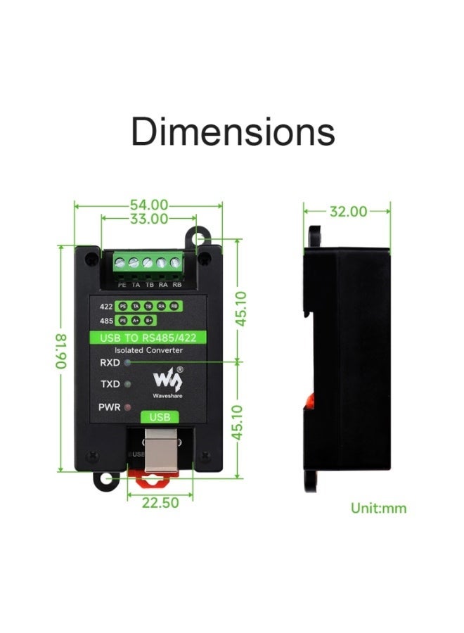 ويف شير محول Waveshare 23949 معزول من USB إلى RS485/422، مزود بشريحتي FT232RL وSP485EEN - Image 3