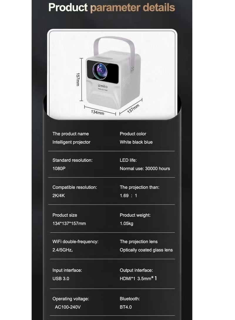 Umiio HD Smart Chip Intelligent Mini Projector with Android System – Compact Portable Projector Featuring Built-in App Store, YouTube, and Optimized for FIFA Viewing - Image 4