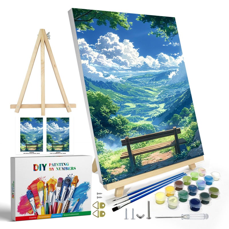 JOOZ Paint by Numbers kit for Adults with Frame Landscape Paint by Number Canvas Mountain Paint by Number with Easel DIY Paint by Number Kits for Adults Landscape for Home Wall Decor 8 x 12 Inch
