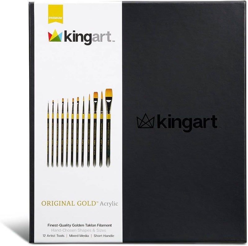 KINGART 1000D 12 PC. Premium Original Gold Series, Golden Taklon, Multimedia Artist Brush Set, Short Acrylic Aqua Handle, Gift Boxed Set of 12 - Assorted Styles - Image 5