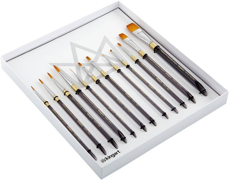 KINGART 1000D 12 PC. Premium Original Gold Series, Golden Taklon, Multimedia Artist Brush Set, Short Acrylic Aqua Handle, Gift Boxed Set of 12 - Assorted Styles - Image 3
