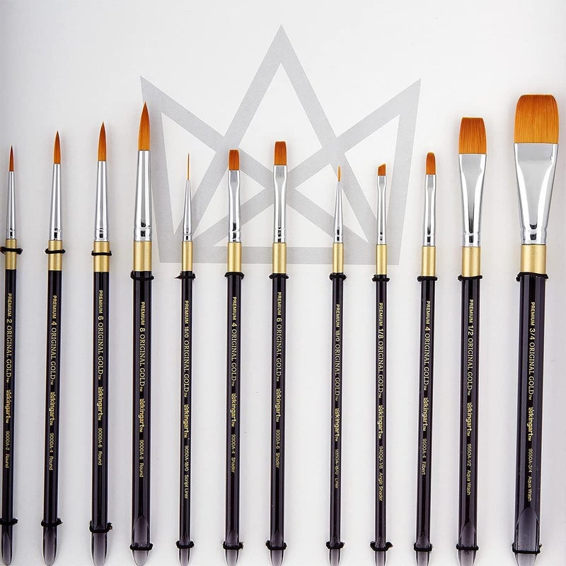 KINGART 1000D 12 PC. Premium Original Gold Series, Golden Taklon, Multimedia Artist Brush Set, Short Acrylic Aqua Handle, Gift Boxed Set of 12 - Assorted Styles - Image 4