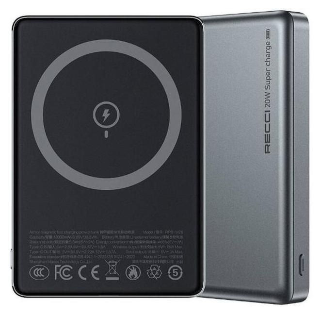 Recci RPB-W26 Armor Series Ultra Thin PD 20W Fast Charging Wireless Powerbank 15W 10000mAh - Image 1
