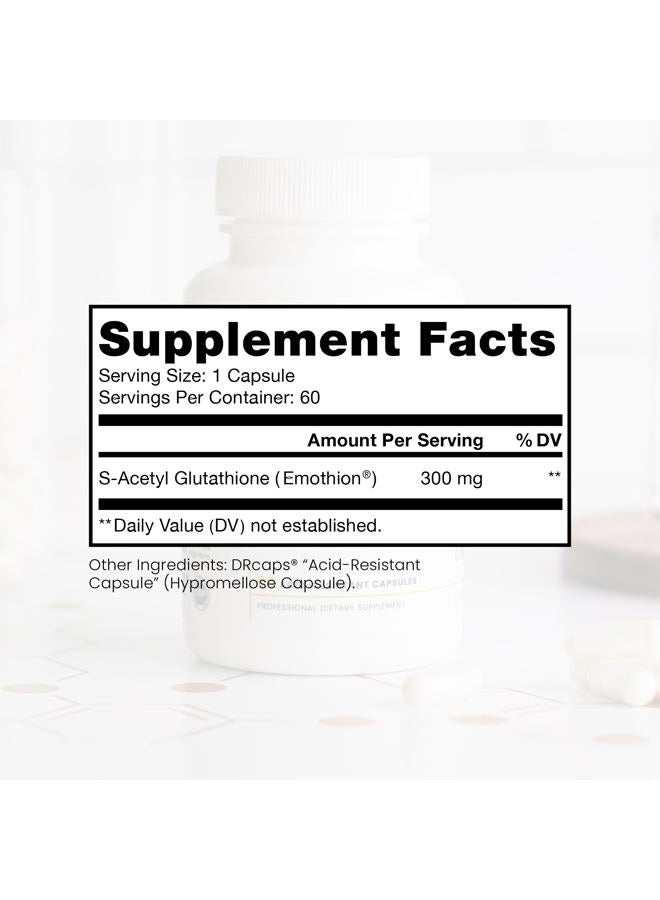Pure Therapro Rx S-Acetyl Glutathione GOLD 300mg PER Capsule - 60 DRcaps "Acid-Resistant" | Extra-Strength | Patented Acetylated Form of Glutathione (Emothion®) | Pharmaceutical Grade | Free-of Harmful Stearates - Image 2