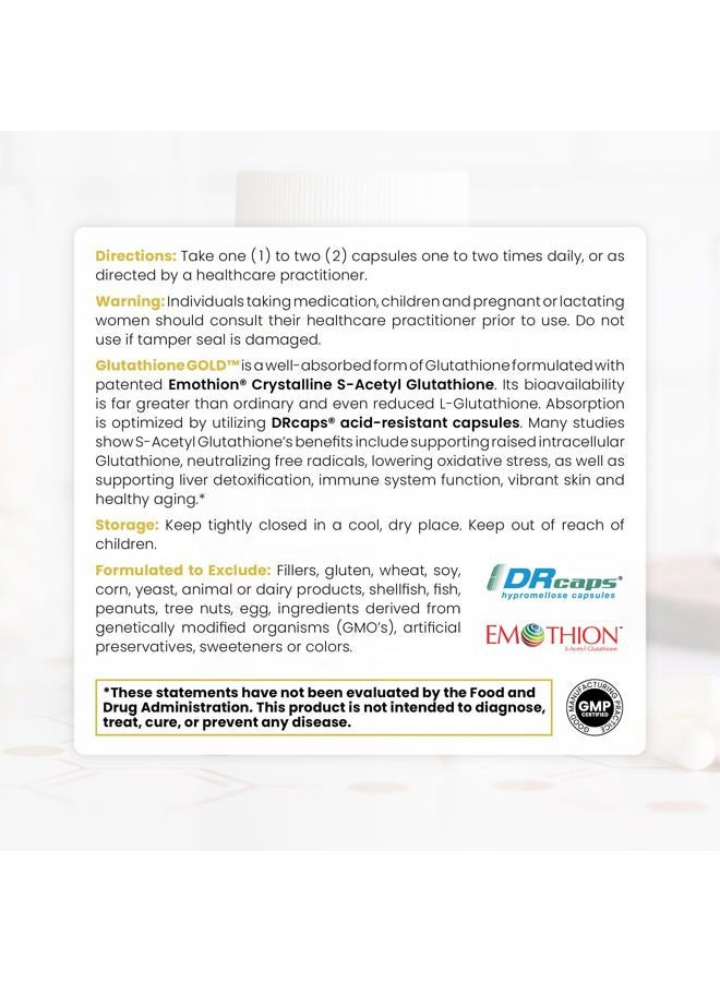 Pure Therapro Rx S-Acetyl Glutathione GOLD 300mg PER Capsule - 60 DRcaps "Acid-Resistant" | Extra-Strength | Patented Acetylated Form of Glutathione (Emothion®) | Pharmaceutical Grade | Free-of Harmful Stearates - Image 3