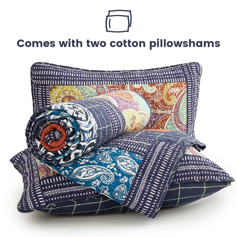 Secgo California King Quilt Size - 100% Cotton Oversized California Comforter Set Bedding Sets (120 * 110 Inch) with 2 Pillow Shams, Patchwork Reversible Lightweight Bedspread - Image 5