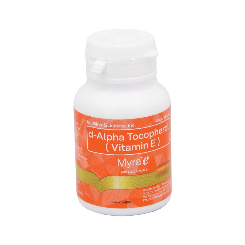 Myra E Vitamin E 400 IU Capsules – Glowing Skin & Hair Health | d-Alpha Tocopherol | 30 Capsules