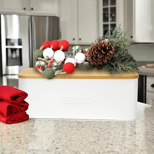 OUTSHINE White Bread Box for Kitchen Countertop, Small Storage Container with Bamboo Lid, Modern Kitchen Organizer for Sourdough, Buns, and Loaves, Bread Storage with Cutting Board Lid - Image 2