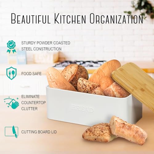 OUTSHINE White Bread Box for Kitchen Countertop, Small Storage Container with Bamboo Lid, Modern Kitchen Organizer for Sourdough, Buns, and Loaves, Bread Storage with Cutting Board Lid - Image 3